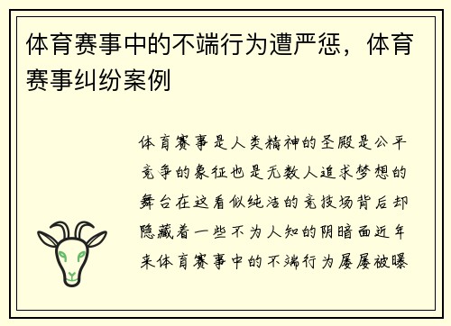 体育赛事中的不端行为遭严惩，体育赛事纠纷案例